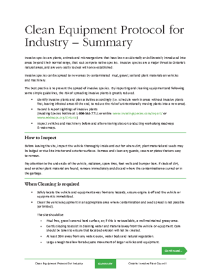 Clean Equipment Protocol – One Page Summary