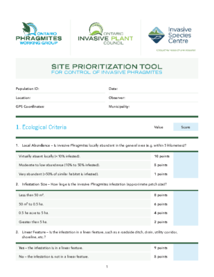 Phragmites Site Prioritization Tool